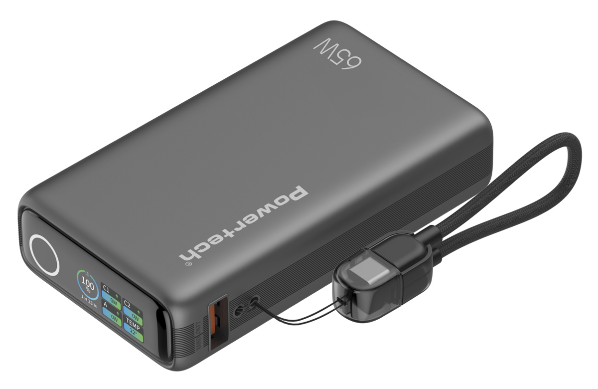 POWERTECH power bank PT-1639 με οθόνη & καλώδιο, 10000mAh, 65W, γκρι (PT-1639) POWERTECH power bank PT-1639 με οθόνη & καλώδιο, 10000mAh, 65W, γκρι (PT-1639)