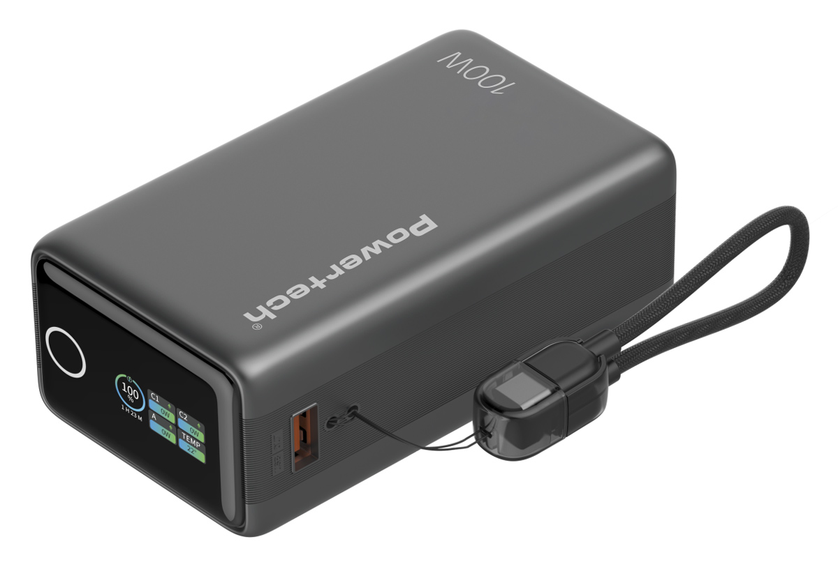 POWERTECH power bank PT-1640 με οθόνη & καλώδιο, 20000mAh, 100W, γκρι (PT-1640) POWERTECH power bank PT-1640 με οθόνη & καλώδιο, 20000mAh, 100W, γκρι (PT-1640)